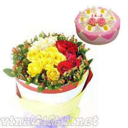 Picture of VNG-RO-2208091201_ A Bouquet of 20 mixed roses& cake