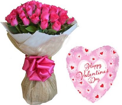 Picture of VNG-RO-VD24pinkbqt_Bouquet of 24 roses & balloons-Ho chi minh only.